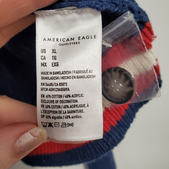 American Eagle Varsity Cardigan Sweater XL Blue White Striped Collared Preppy - Picture 9 of 13